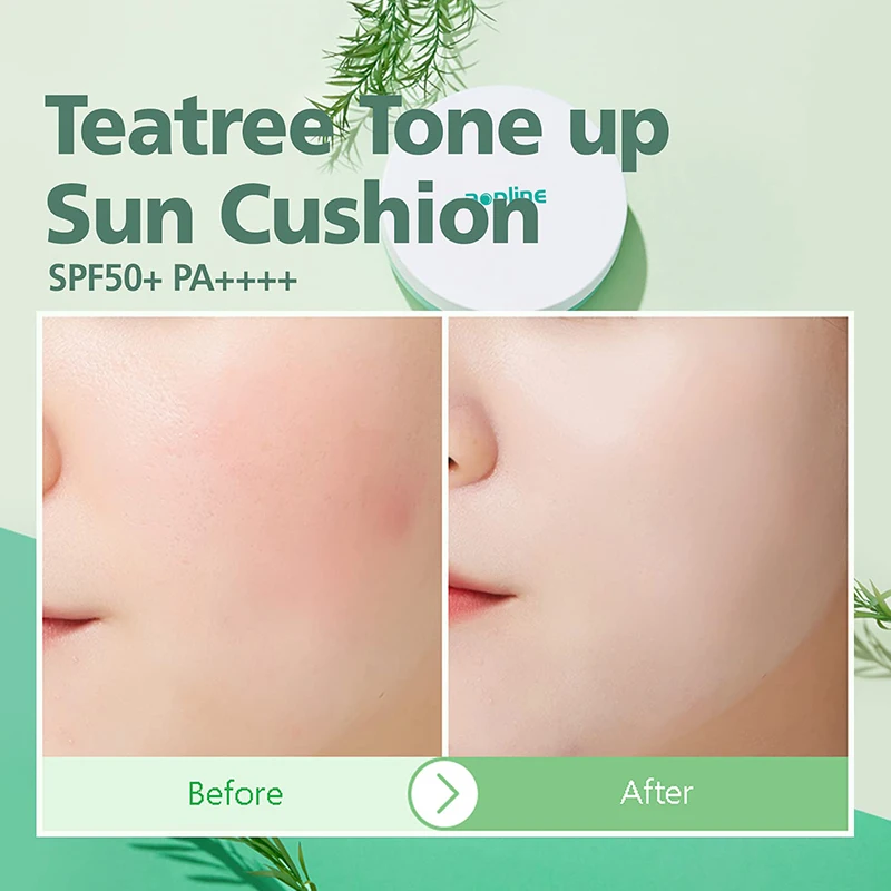 Private label no white cast sunscreen SPF 50 tea tree tone up sun cushion