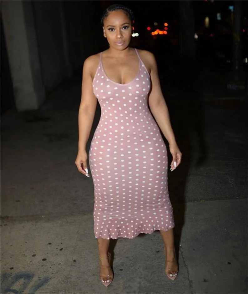 Wholesale Latest Women Polka Dot Sleeveless Bodycon 2019 Maxi Long Dress