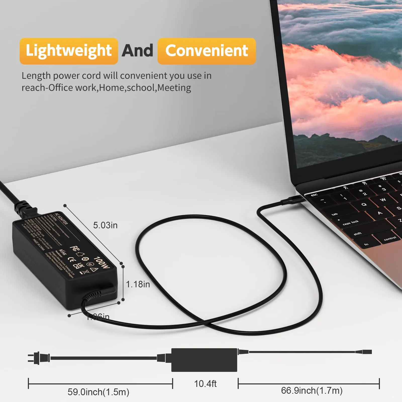 100W Charger, USB-C PD Power Adapter for Lenovo ThinkPad, Dell, Acer, HP with Quick Charger