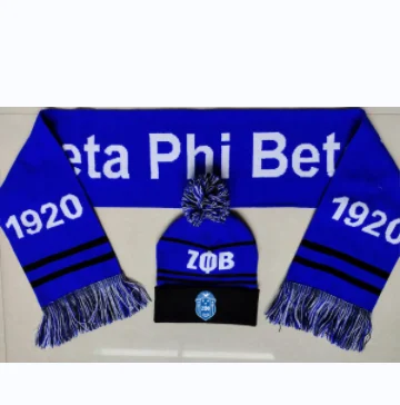 Custom Zeta Phi Beta Sorority Jacquard Knitted Fans Scarf and Beanie Hat Set