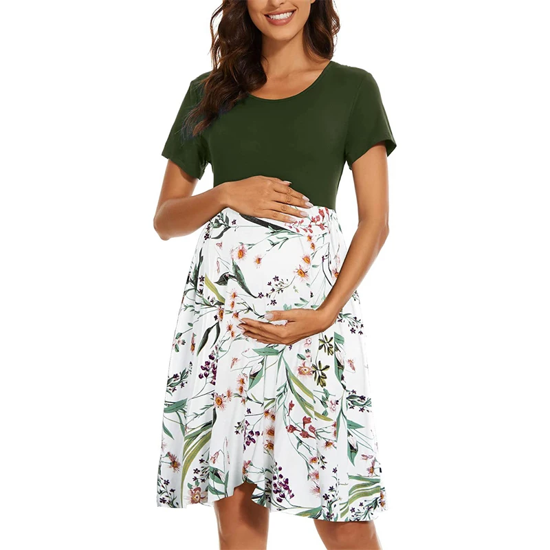 2024 Hot Sale Women Floral Print Maternity Casual Dress Shortsleeve Long Sleeve Pregnancy Clothes