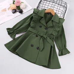 2021 Spring Autumn Toddler Girls Clothes Long Sleeve Fashion Trench Coats Children Solid Outerwear with Sashes Costume 2-6Y