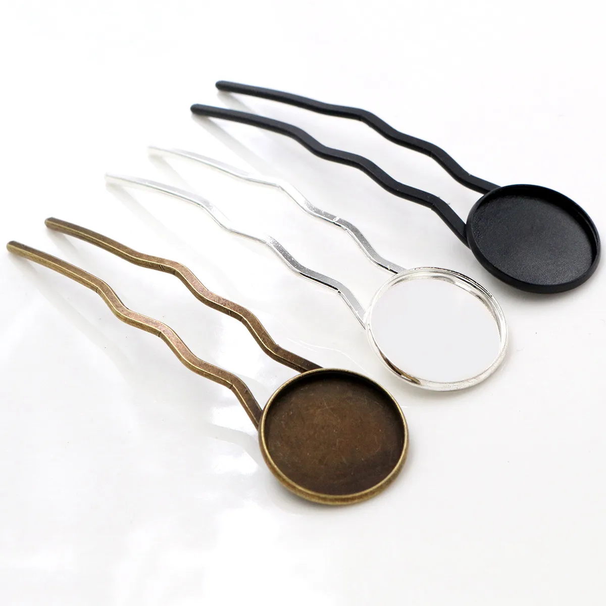 5pcs/lot 20mm High Quality Bronze Silver Plated/Black Copper Material Hairpin Hair Clips Blank Base Setting Cabochon Cameo Bezel