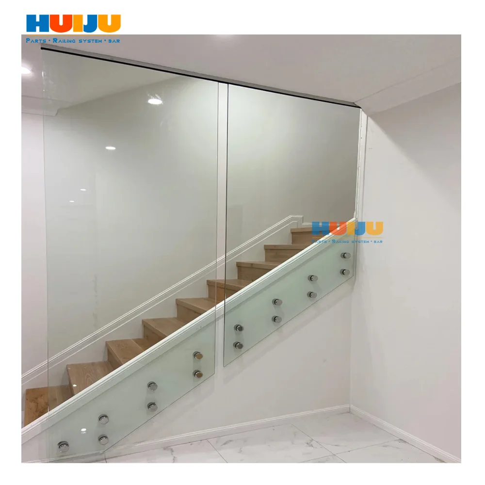 HJ Top Design  Balustrades Handrails Side Mount For House Stairs Indoor Standoff Glass Railing Traditional Glass Stairs Railing