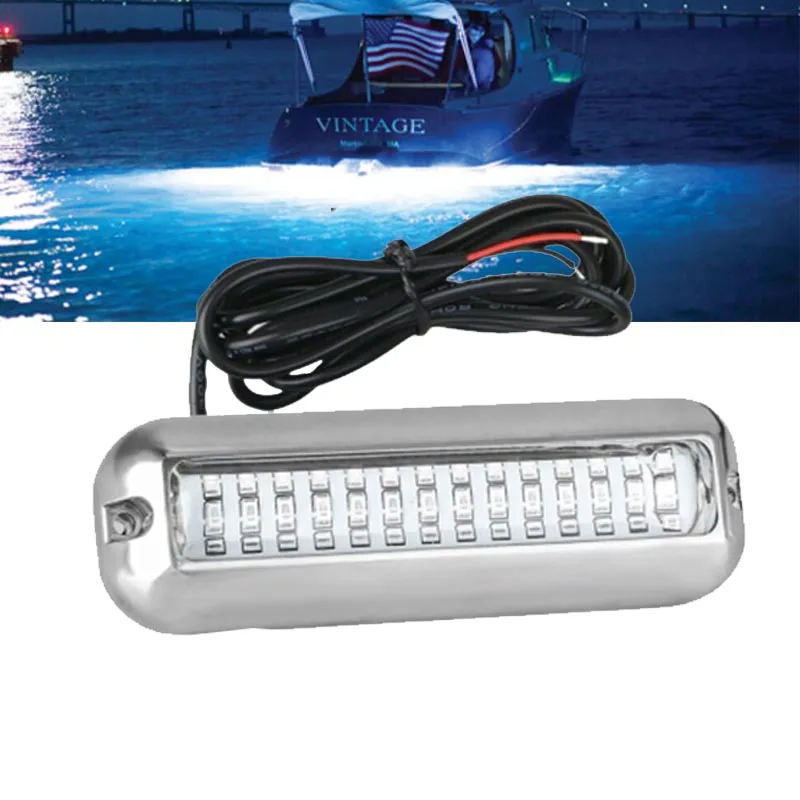 2PCS 27LED Blue/White/Red Stainless Waterproof Lights Underwater Pontoon For Marine Boat Transom&Blue Light Sailing Lamp 50W