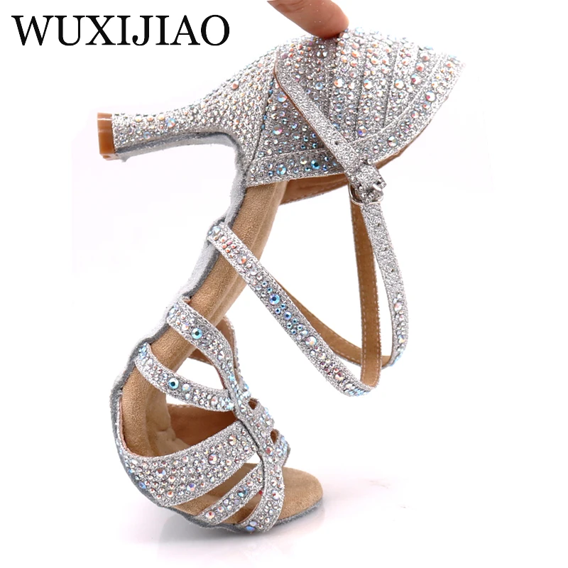 Classic Silver Sparkle Diamond Wedding Shoes English Pattern Dance Shoes Latin Dance Sasha Tango Dance Shoes KS-051