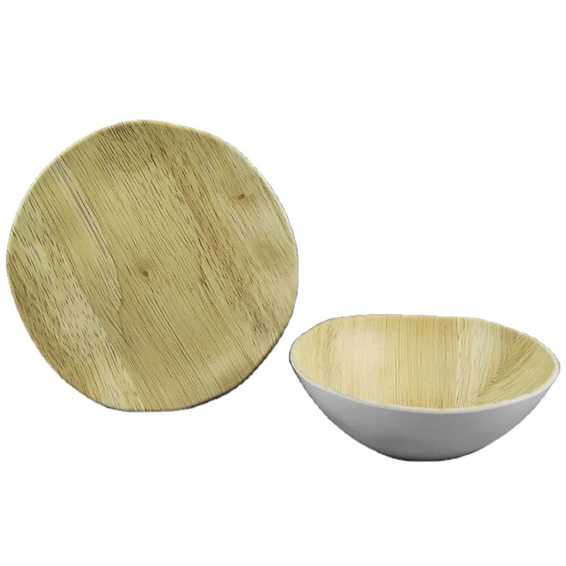 Bamboo Pattern Grain Salad Dinner Bowls Dishes Plates Dishwasher Safe Food Grade Melamine Plastic Cookware Tableware Sets