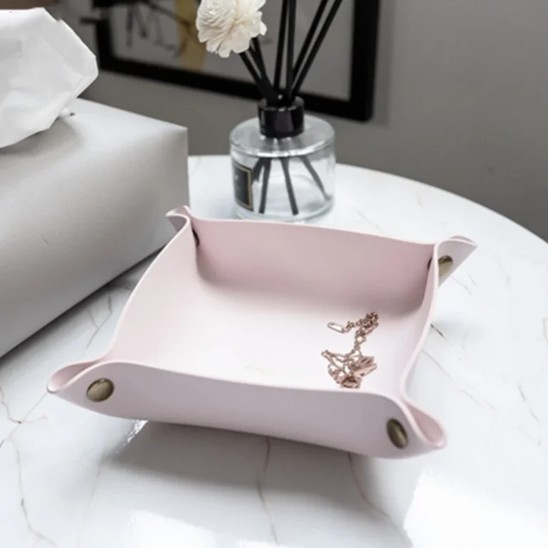 Personalized storage baskets pu leather factory custom desk organize set hot selling storage box for keys faux leather