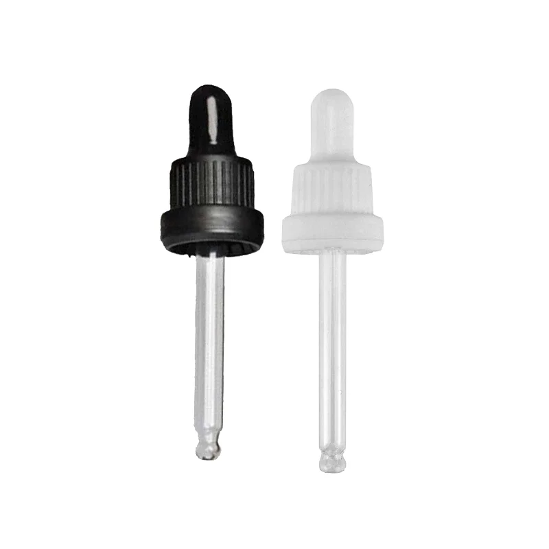 Clear Pipette Classic Black Tamper Ring Glass Dropper Top with Black Ribbed Cap and Screw Cap Essential Oil Bottle