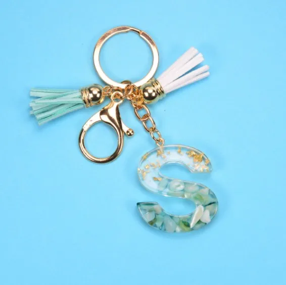 Wholesale Letters Keychain with Tassel Pendant Stone Resin Key Ring Men and Women Key Chains