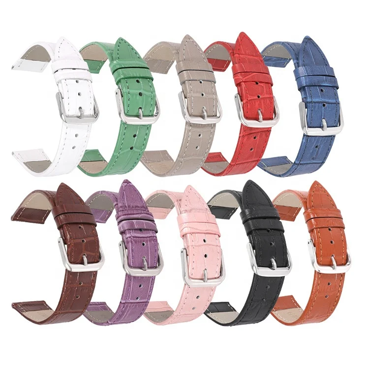 Vintage men croco grain real leather strap with buckle red leather watchband