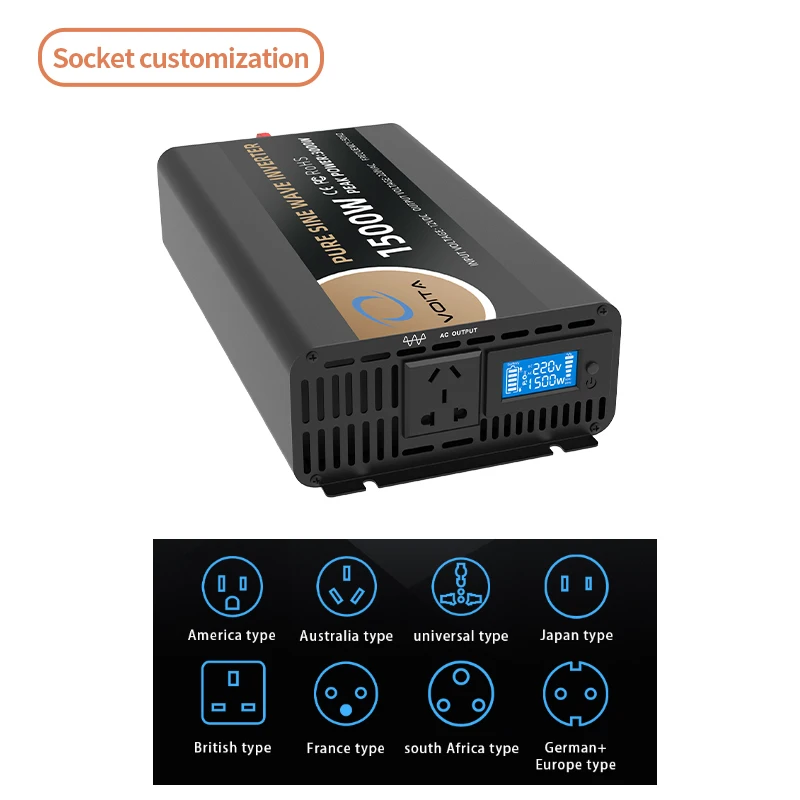 Войта 1500 Вт Чистая синусоида Инвертор 3000 Пиковая мощность DC12v 24v 48v постоянного тока до 110vac 220vac