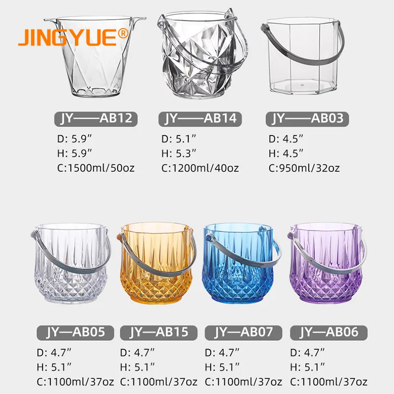 Wholesale Custom Logo Printed Clear 1.1L Acrylic Round Wine Champagne Beer Picnic Vintage Ice Bucket with Handle for Bar K