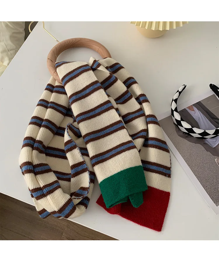 winter scarf shawl fashion knit acrylic thick keep warm soft striped custom scarf for woman