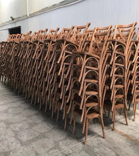 Solid Elm Wood Cross Back Event Tables and Chairs for Wedding Party Event Rental