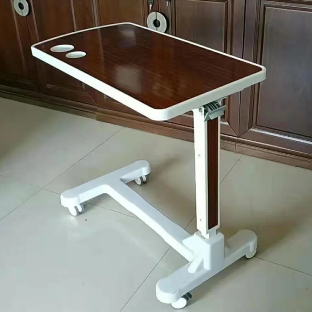 Portable Hospital Bedside Table Plastic Metal Furniture Equipment with Raise/Lower Function for Use with Hospital Beds