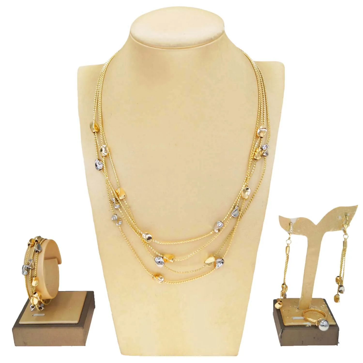 Yulaili Dubai Gold Style Alloy Gold Plated Jewelry Multi-layer Chain Fashion Necklace Earrings Ring Bracelet