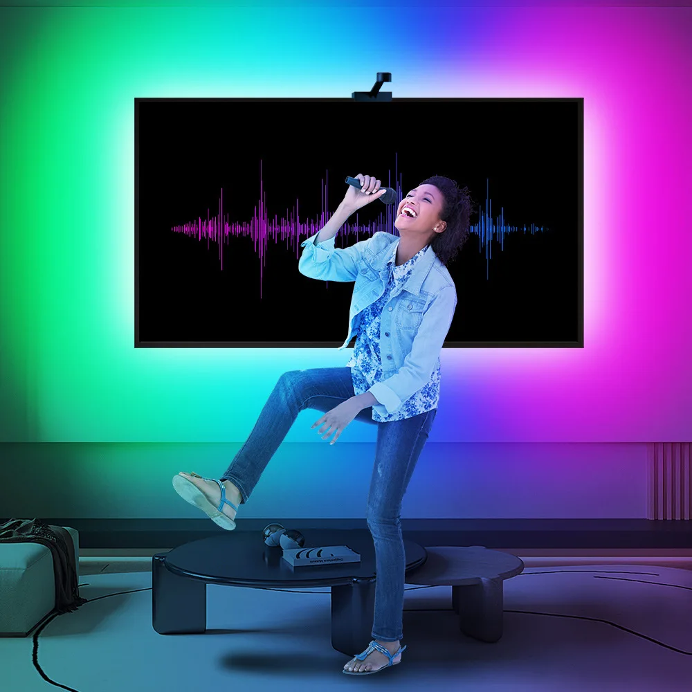 12.5ft 3.8m 12V RGBIC Ambient 55-65 Inches Google Assistant Sync Smart App  Immersion TV LED Backlights with Camera