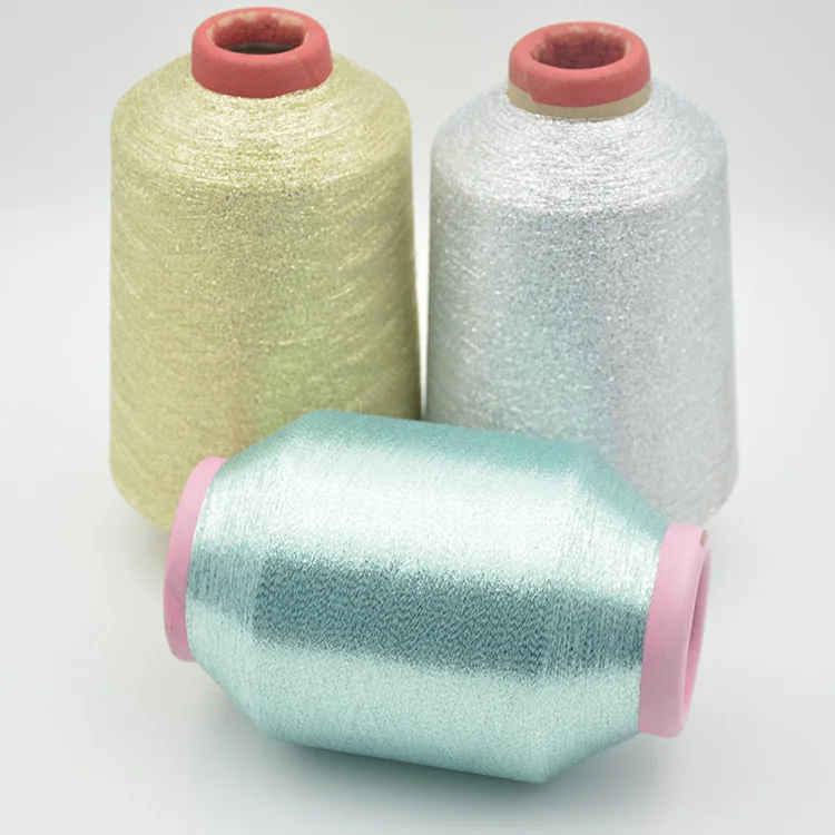 MH type Rainbow color Metallic Yarn 12mic  75D Polyester metallic yarns manufacturer embroidery yarn threads
