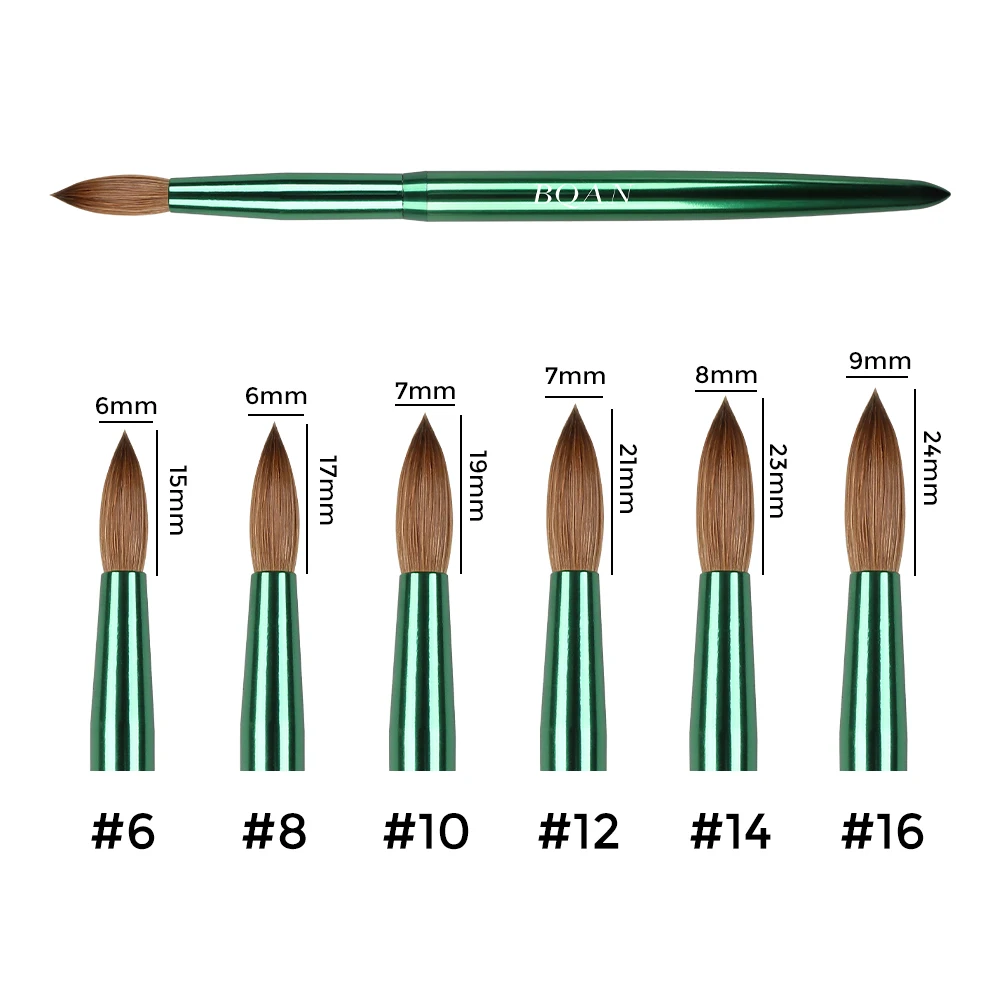 BQAN Custom Painting Metal Handle Acrylic Brush Set Round 100 Pure Kolinsky Acrylic Nail Brush Size 6 8 10 12 14 16