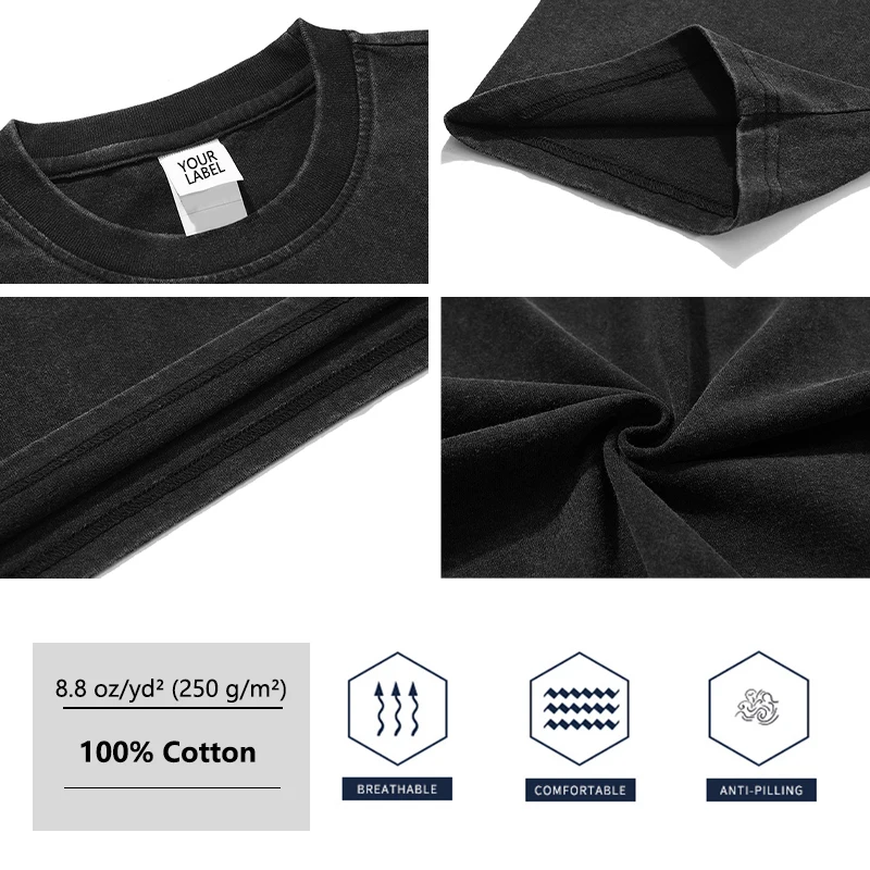 YLS 250 g 8.8 oz Custom Oversized Distressed T Shirt Printing Blank T-Shirts With Logo For Men Your Own Brand Customize