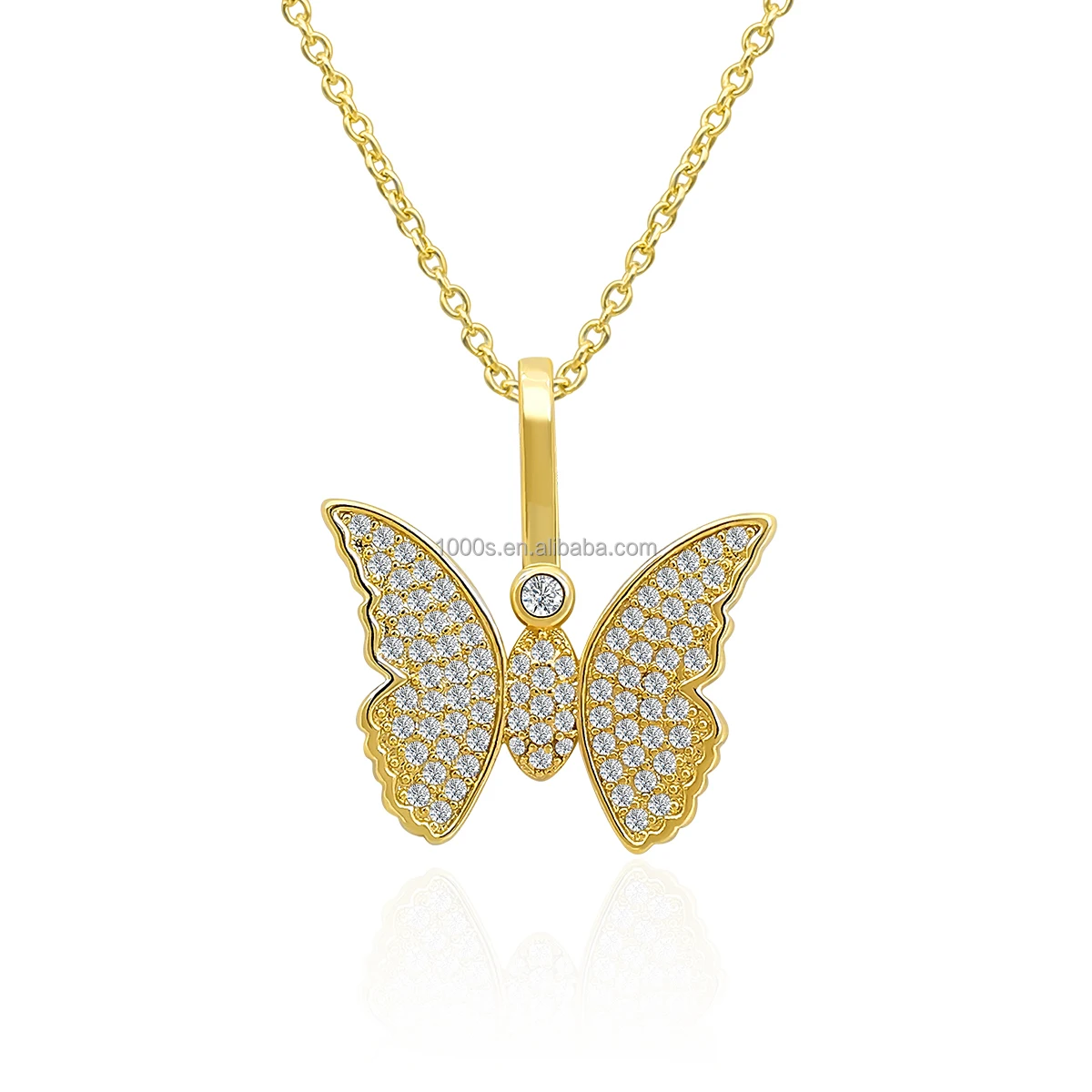 Hiphop Jewelry Manufacturer 925 Sterling Silver With Zircon Pendant Men Women Butterfly Pendant Necklace