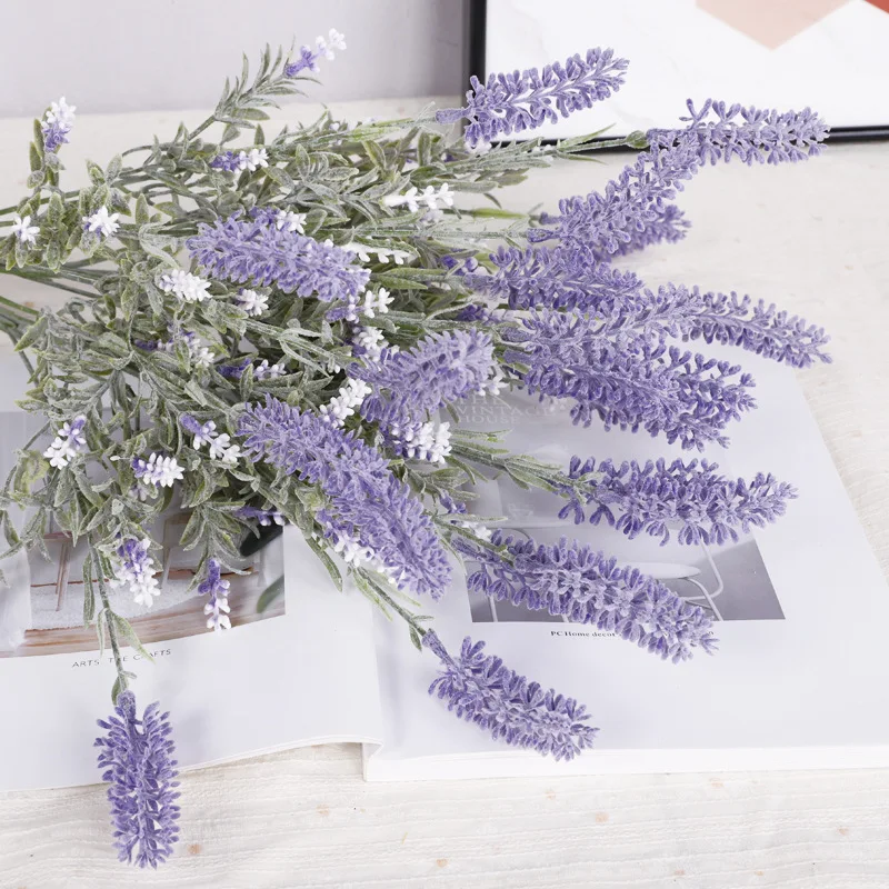 Hot Selling 7Heads Arrangement Decorative Artificial Plastic Lavender Flowers Purple