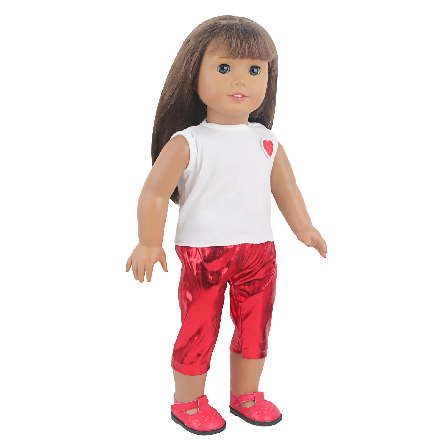 Misu Hot Sale New Style 18 Inch Doll Clothes Love heart white sleeveless top and red pants for girls