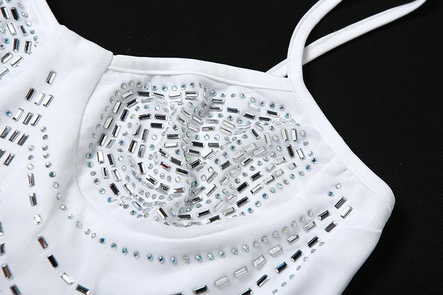 New Arrival 2023 Mini Slip Dress For Women Night Club Dress Rhinestone White Slim Dress