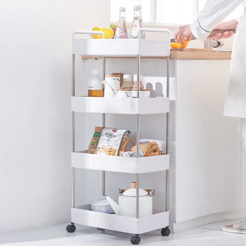 High Quality 3 Layer Trolley Multifunctional Slide Out Slim 3 Tier Storage Cart with Hooks for Kitchen Bathroom Living Room