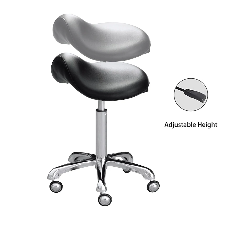 Ergonomic Black Adjustable Saddle Rolling Dental Stool Master Office Chair Barber Beauty Salon Saddle Stool