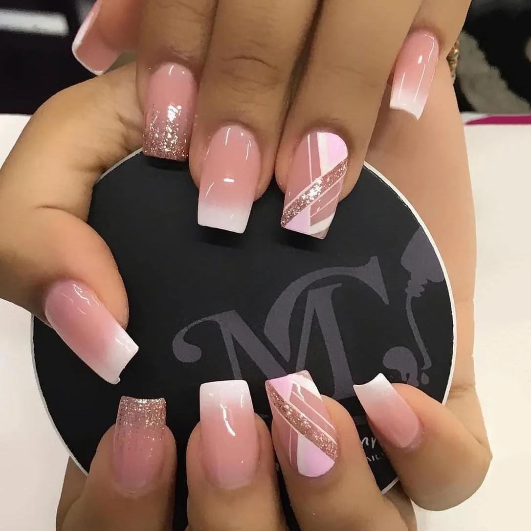 Wholesale French style wear nail glitter beauty gradient patch false nails press on nails kit