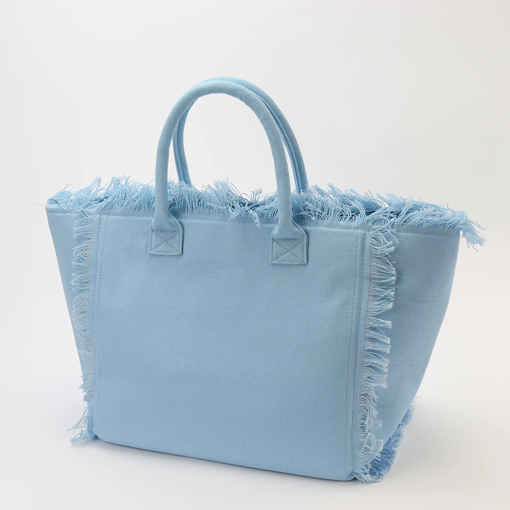 Personalized New Design Canvas Bag With Tassel Zipper Raw Edge Simple Portable Women Creative Ladies Hand Bags Women Tote Bags