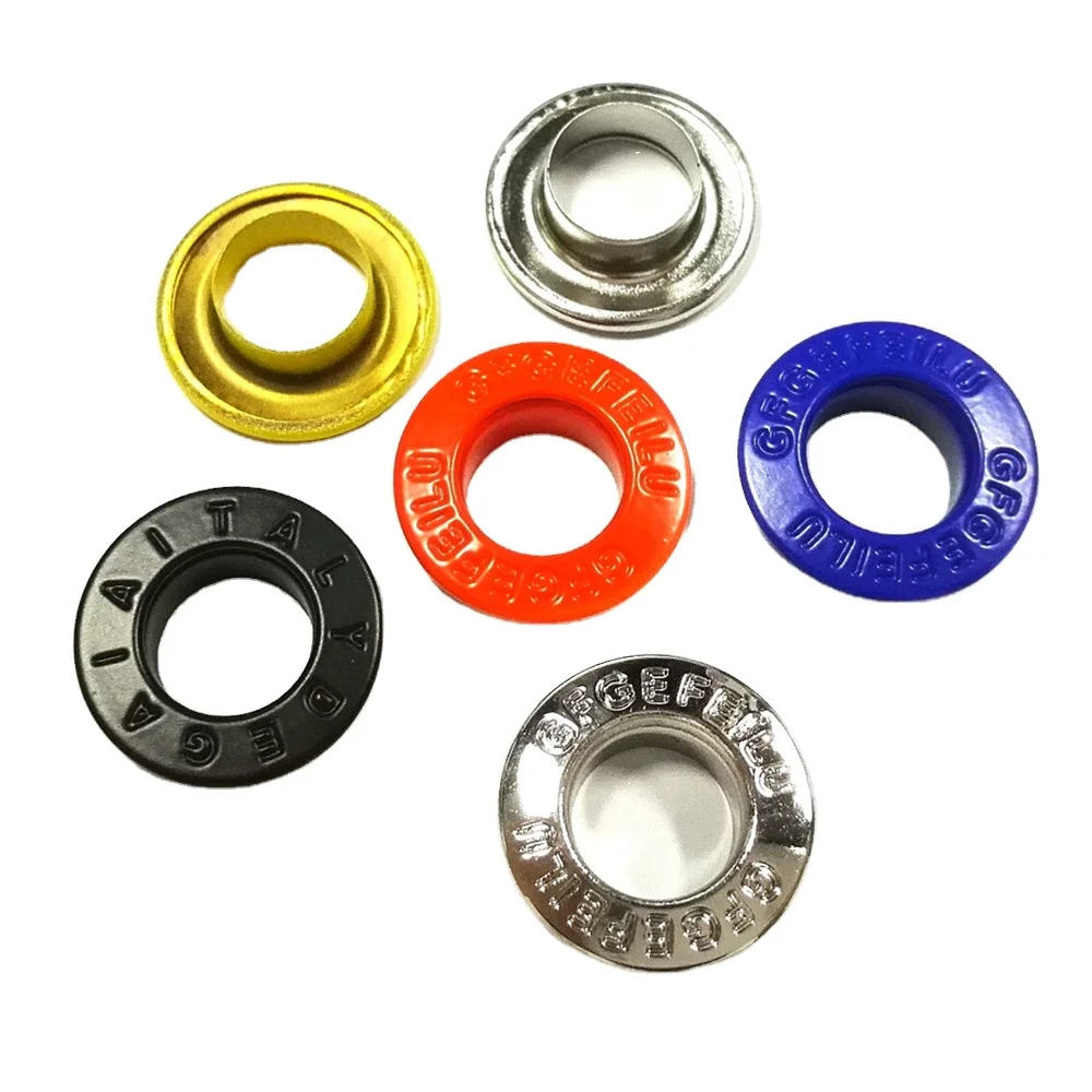 OEM 10mm carve engrave lettering print logo accessory iron alloy metal colorful black round eyelets rings for awning shoe