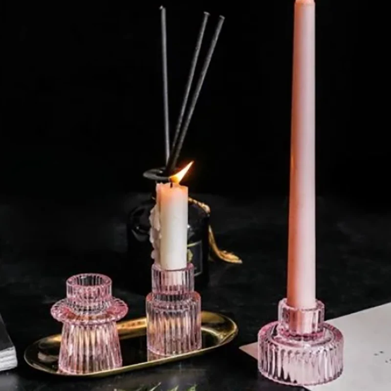 Free Combination Multiple Colors 2 In 1 Glass Taper Candlestick Holders Taper Candle Holder Set Of 3/6/12 for Wedding/Home Decor