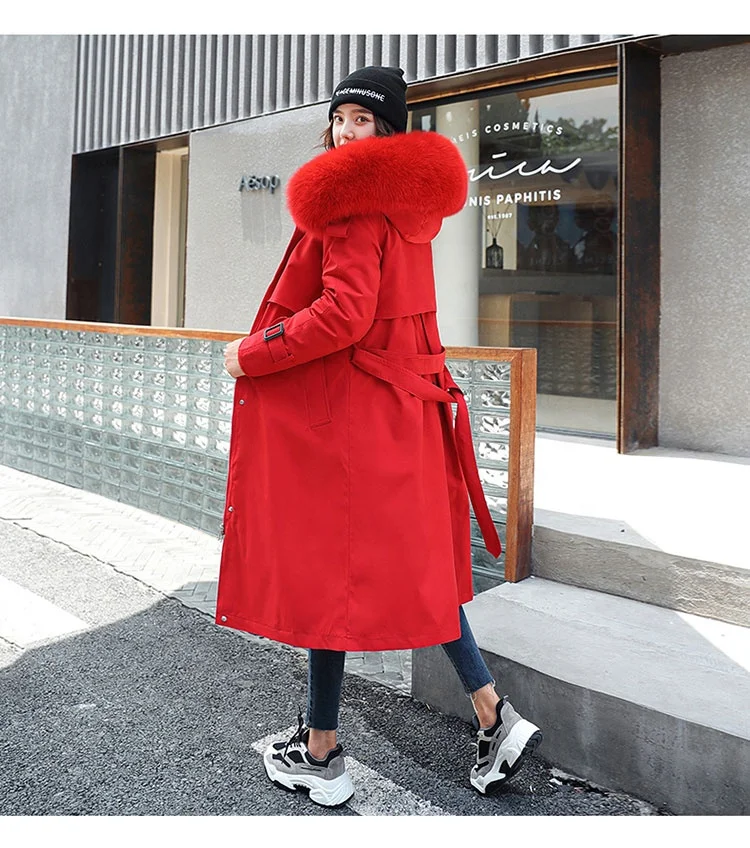 Genuine Leather Jacket with Real Fur Collar Ladies Warm Leather Long Jackets Real Fox Fur Cuffs Womens Genuine Leather Jacket