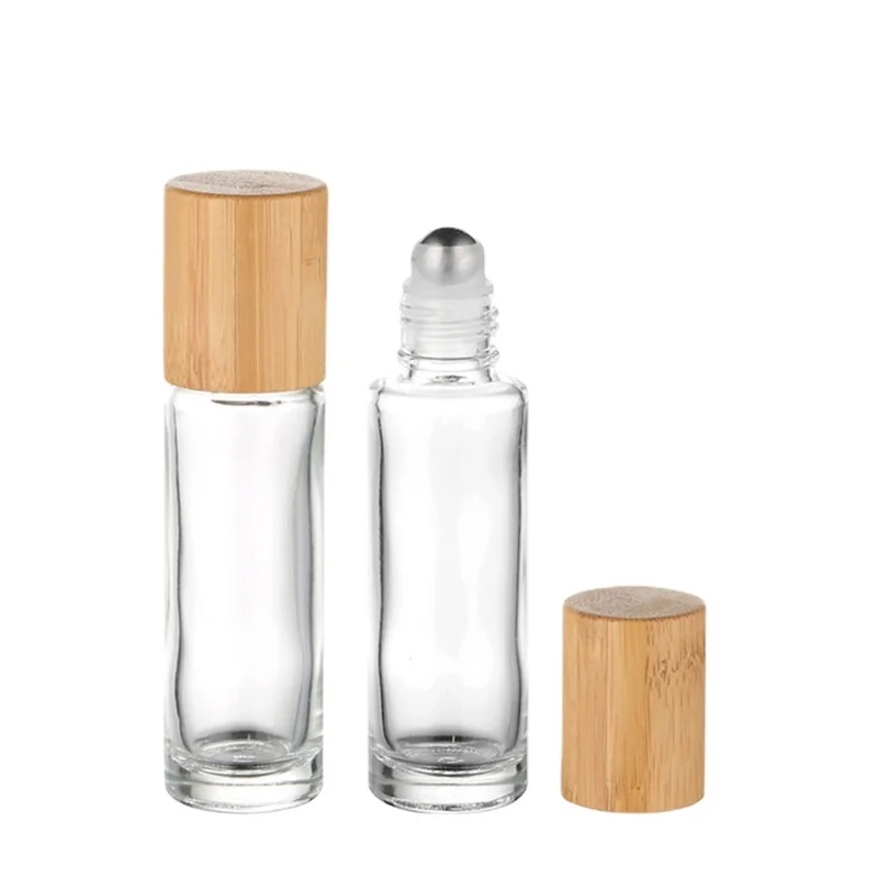 Bamboo Roll on Bottle 3/5/10ml Wood Roller Bottle Essential Oil Lip Gloss Refillable Tube Empty Wood/Glass Bottle Perfume