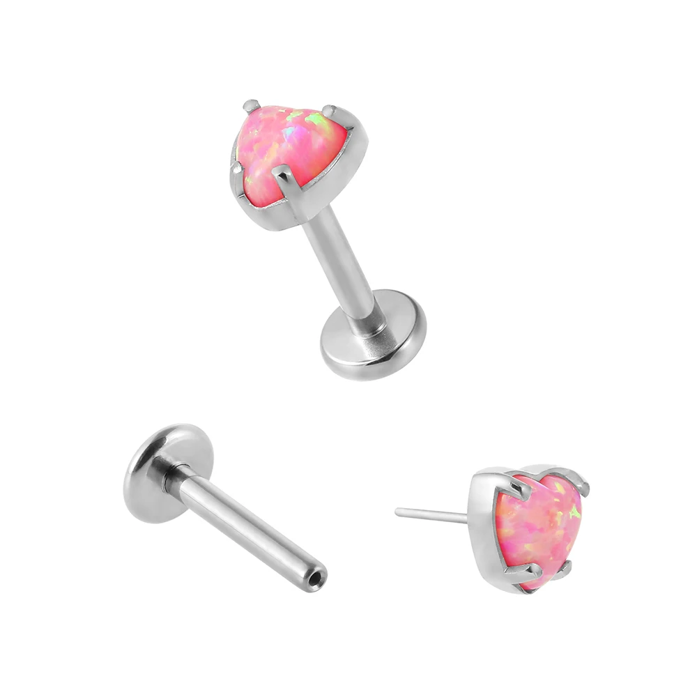 Superstar Custom fashion ASTM F136 titanium prong setting heart-shaped opal lip stud body piercing jewelry threadless labret