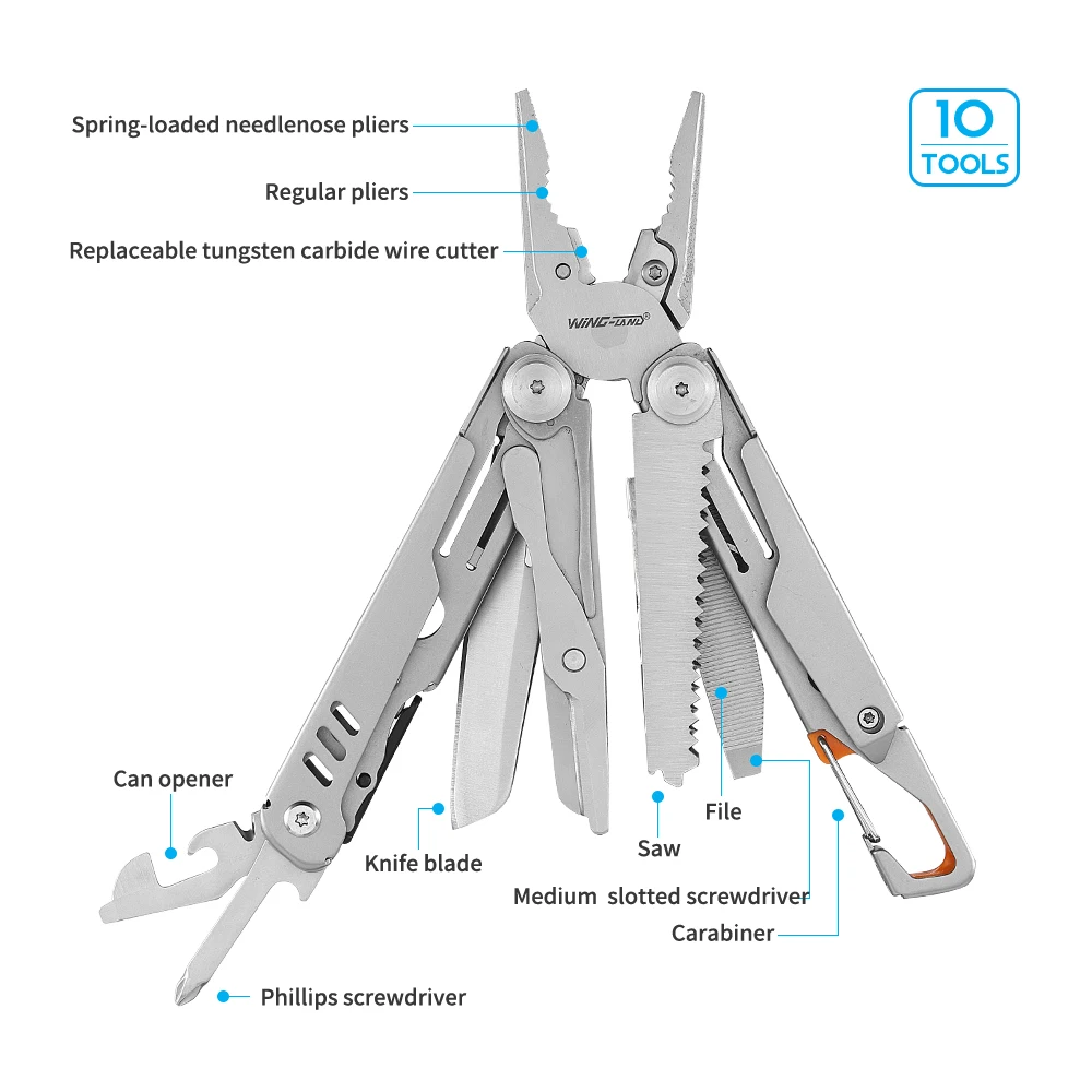 10In1 Camping Multifunction Pliers Tools Stainless Steel Folding Knife File Saw Plier Multi Tool