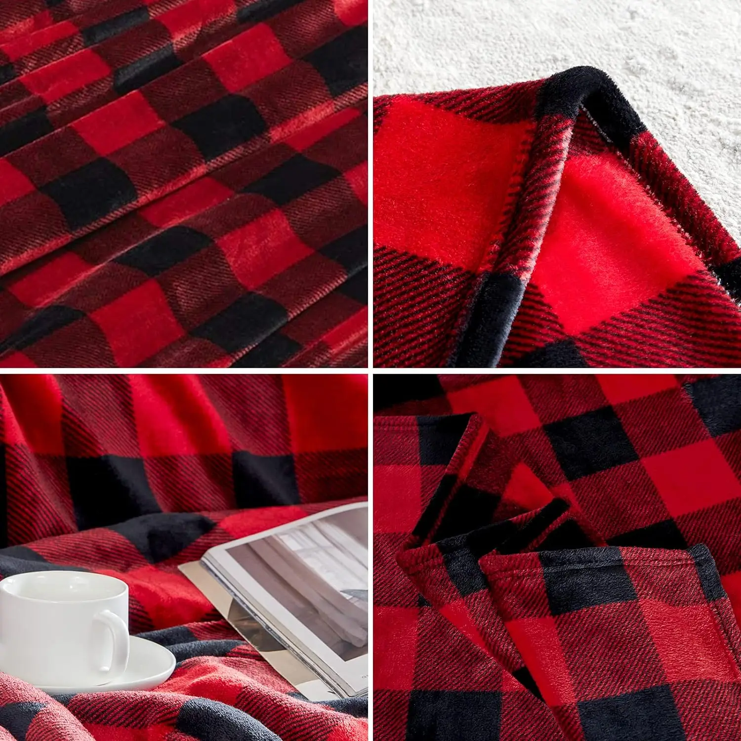 Soft Warm Fuzzy Cozy Plush Checkered Blanket Buffalo Plaid Flannel FleeceThrow Blanket