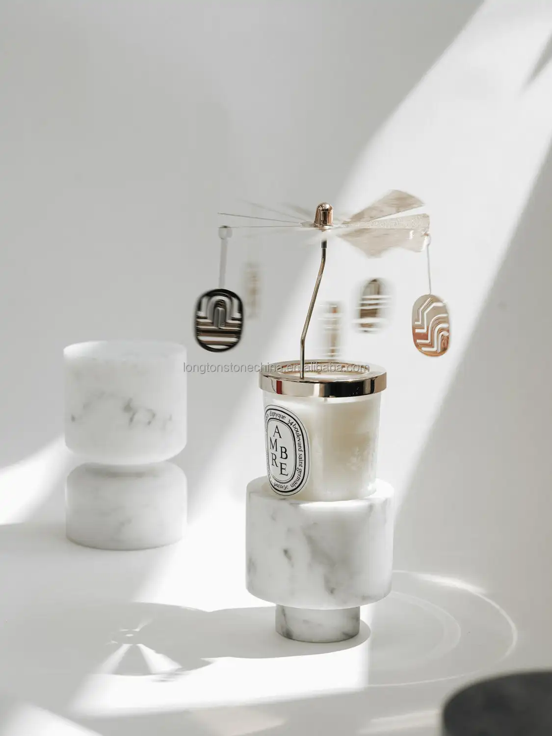 Natural Stone Candle Stick Holder Handmade Stone Craft Arabic Luxury Candle Vessel Round White Black Marble Candle Holder