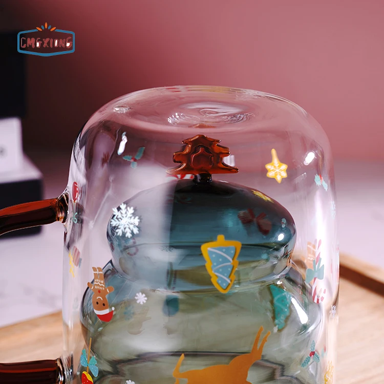 Fuguang Vintage Blank Mugs Printer Double Walled Glass Coffee Mug For Christmas