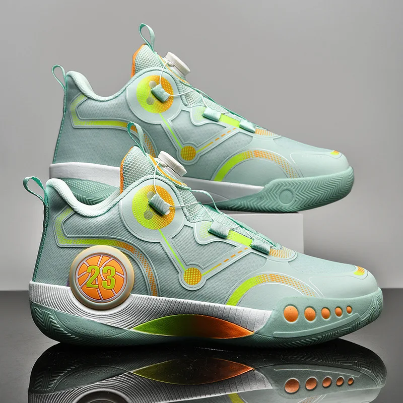 Wholesale hot 23 button sports lace-up high top mesh flying knitting basketball shoes  outdoor mens basketball shoes