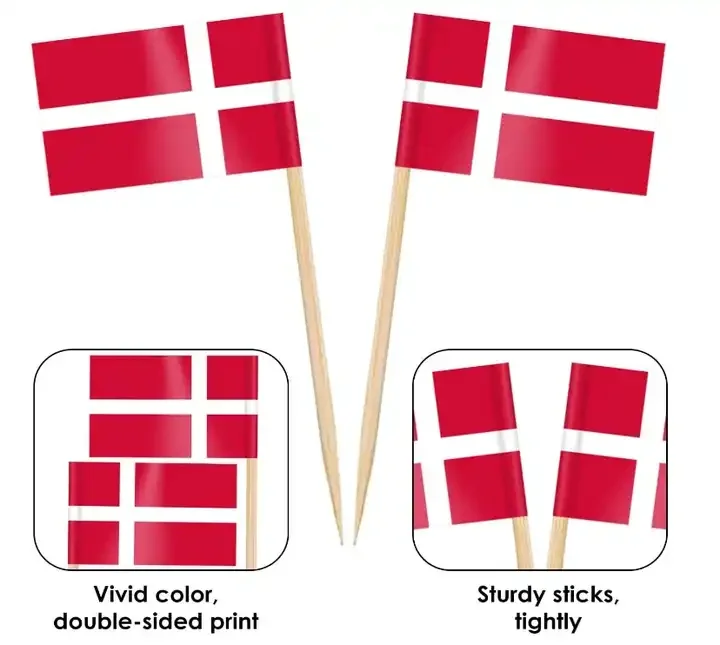 Hn Denmark Toothpick Flags World Country Flags Polyester Fabric Custom Size High Quality Cupcake Toppers for Party