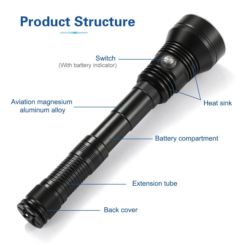 HXJ  Professional Diving Torch DP70 IP68 L2 8000LM Waterproof Flashlight Aluminum Submersible Flashlight Handheld LED Light