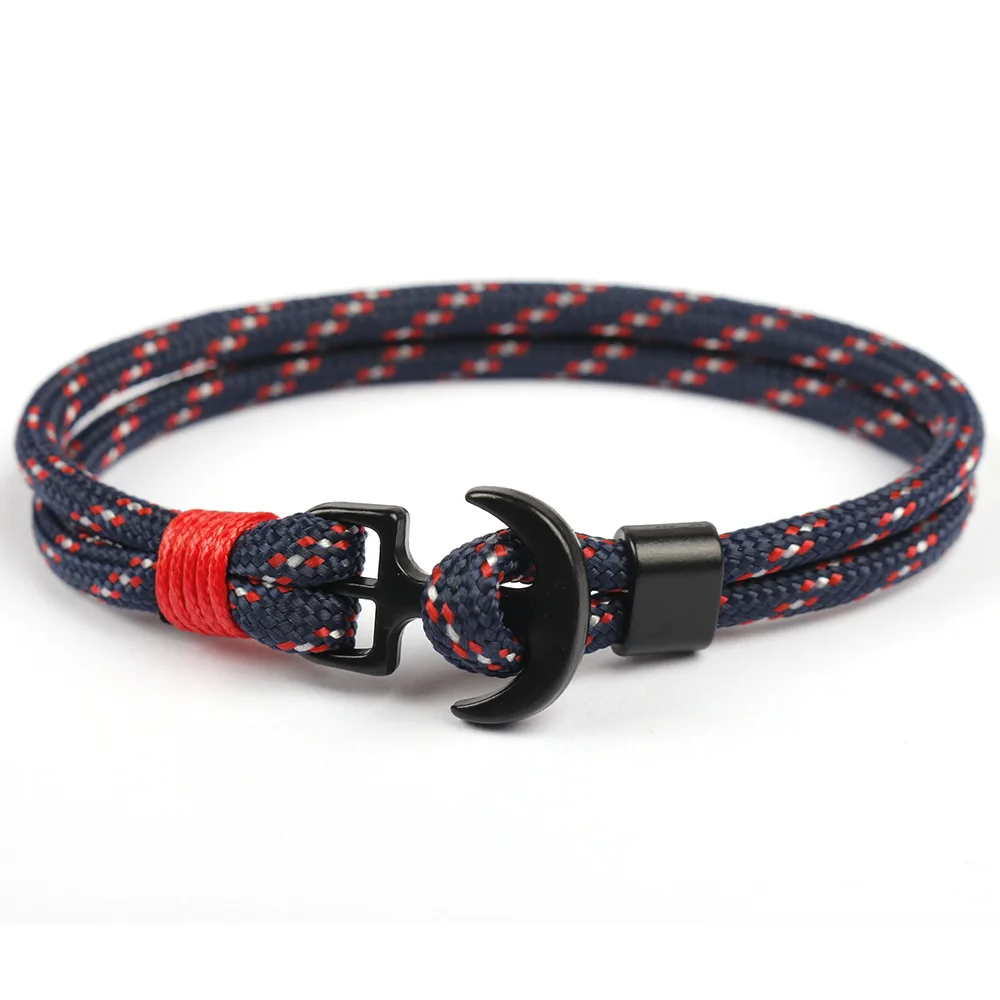 Hot selling low price multi color umbrella rope braided alloy boat anchor bracelet for men