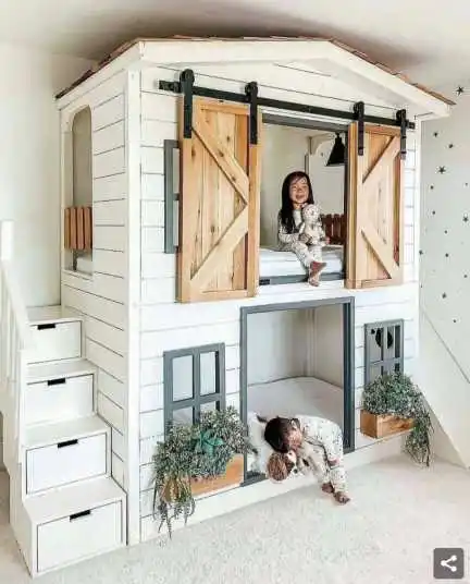 House shaped wooden play house bunk bed loft bed
