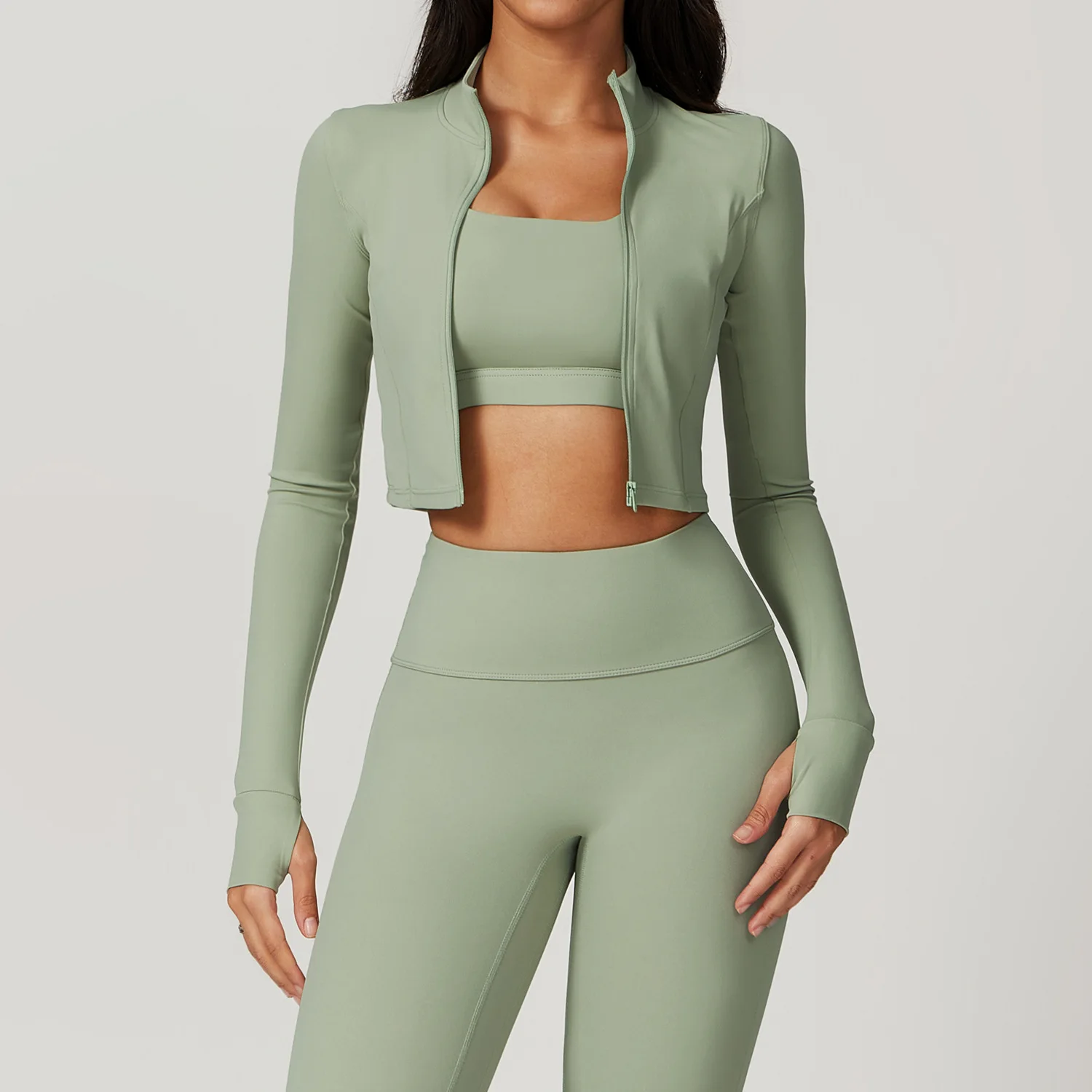 Seamless Activewear Plus Size Yoga Set Womens Workout Gym Fitness Sets With Zipper Jacket