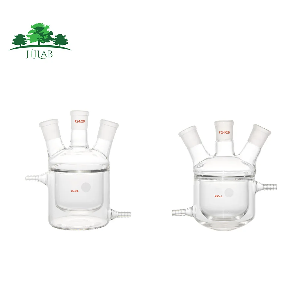 High quality Chemical Laboratory Glass equipment three-port clip set reaction bottle double-layer conjoined reactor