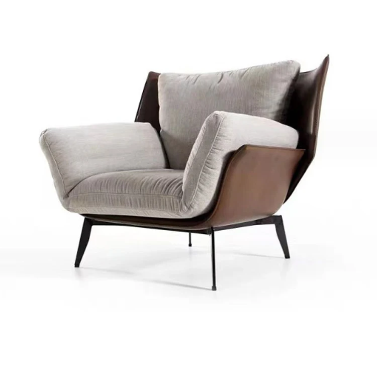 Hotel Leisure Chair Modern Single Sofa Chair Living Room Metal Frame Fabric Accent Lounge Chair